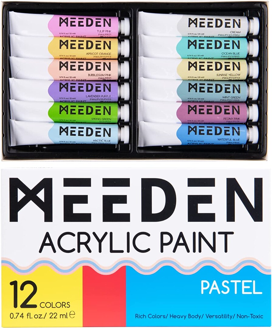 MEEDEN Pastel Acrylic Paint Set, 12 Pastel Colors 22 ml/0.74oz, Heavy Body Acrylic Paint Tubes, Art Craft Paints for Artists Kids Beginners, Art Supplies for Canvas Wood Rock Painting